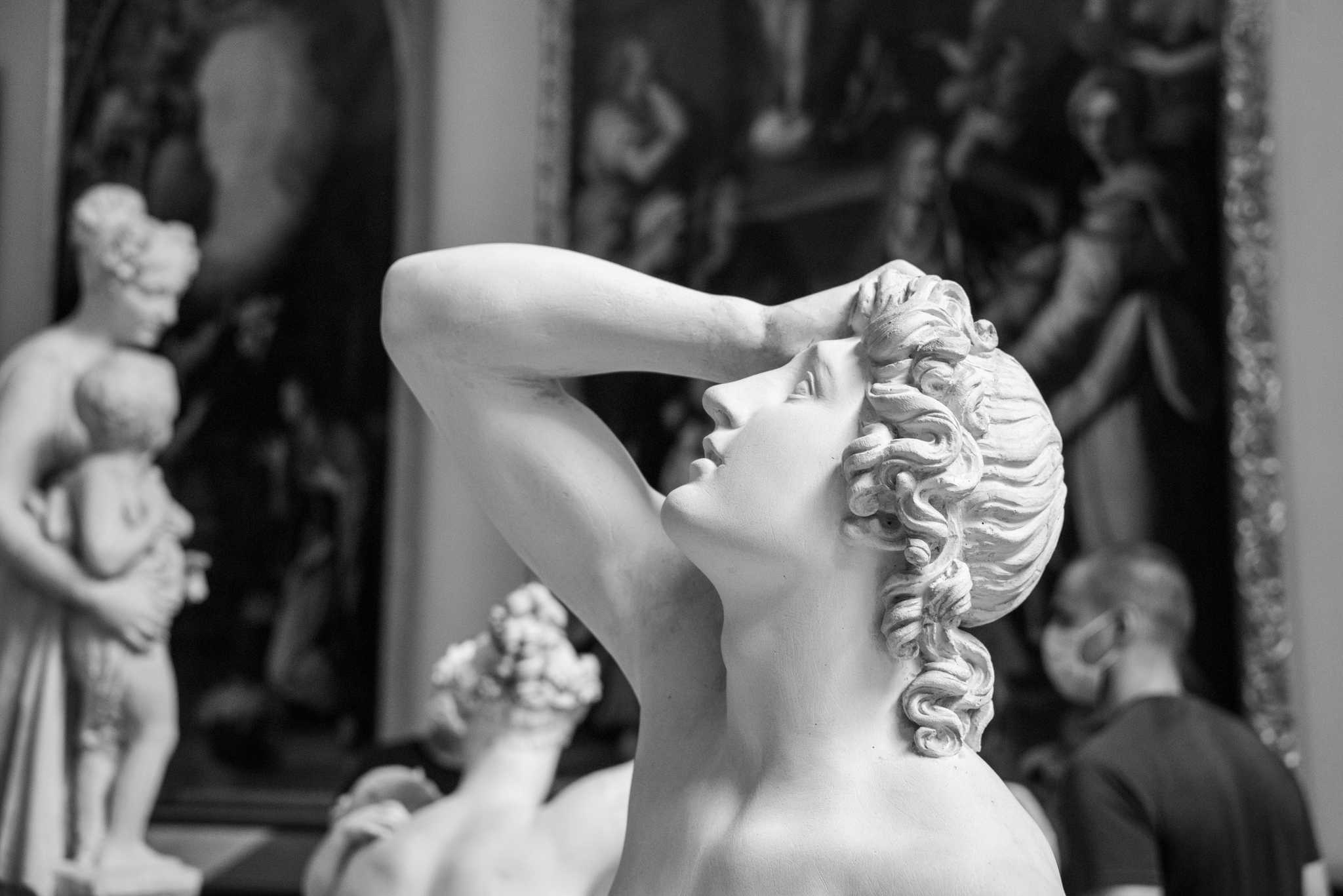 A marble statue of a woman in The Accademia art gallery in Florence.