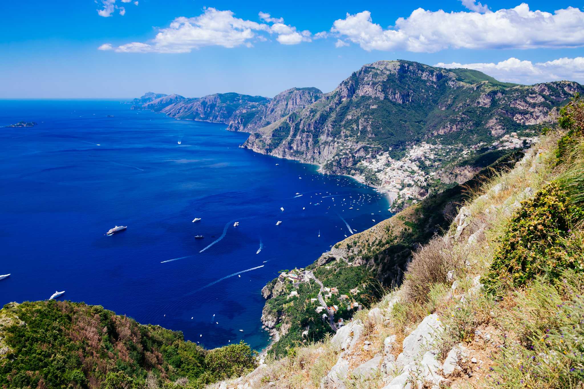 A sweeping view from the Path of the Gods (Sentiero degli Dei) high above the Amalfi Coast.