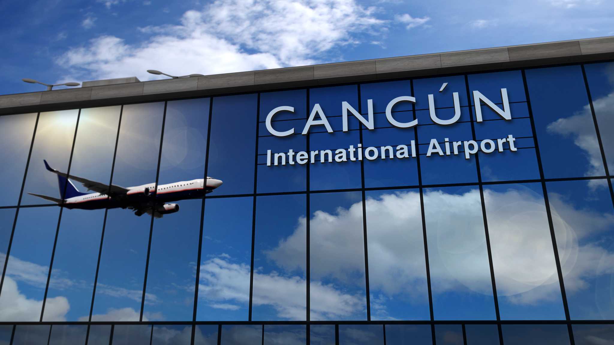 Vacker vy över Cancun Airport - destination för privat biltransfer från Playa del Carmen