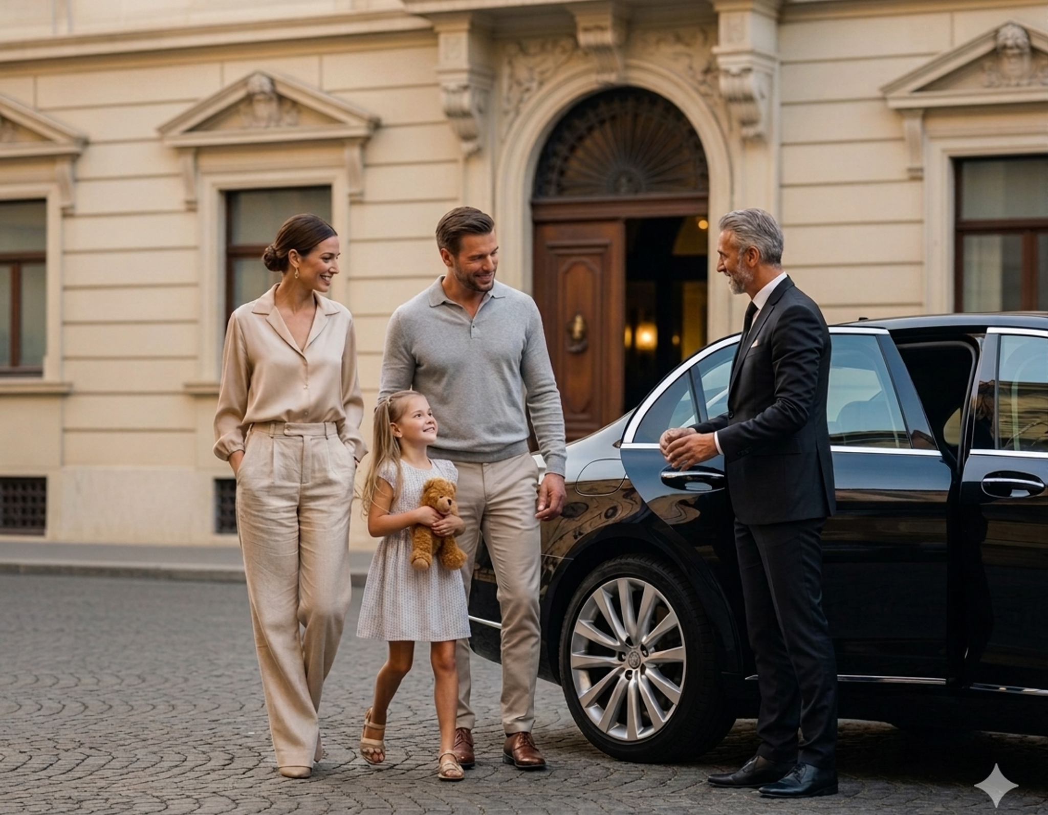Private driver opening a car door for a passenger