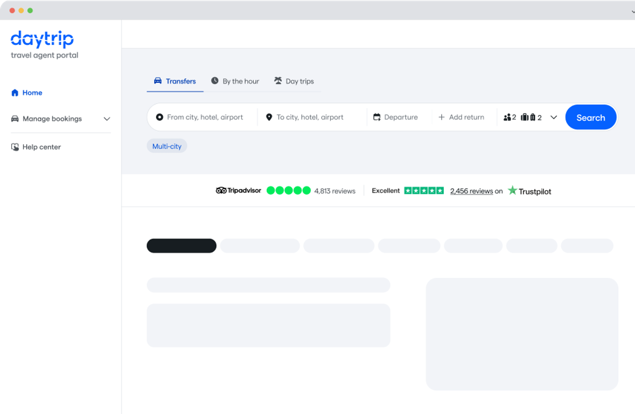 Preview of the Daytrip travel agent portal