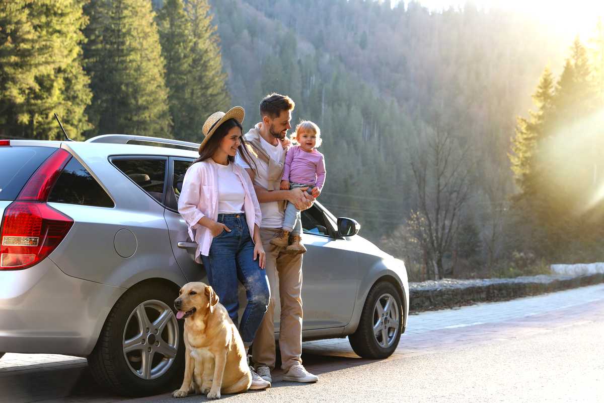 A happy family traveling together
